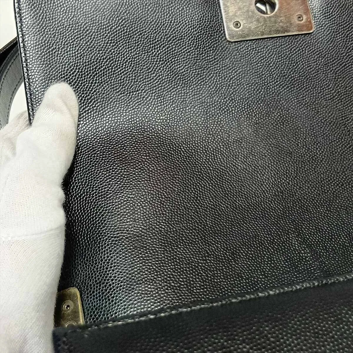 Boy Chanel 25 Caviar Skin Chain Shoulder Bag, Black with Gunmetal Hardware, 26078328, Serial Number 26, A67086 — view 13
