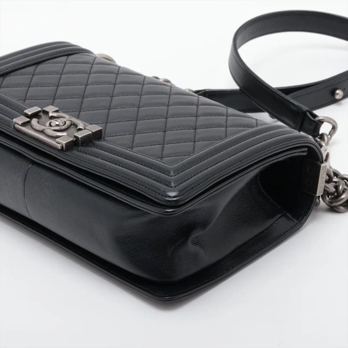 Boy Chanel 25 Caviar Skin Chain Shoulder Bag, Black with Gunmetal Hardware, 26078328, Serial Number 26, A67086 — view 3