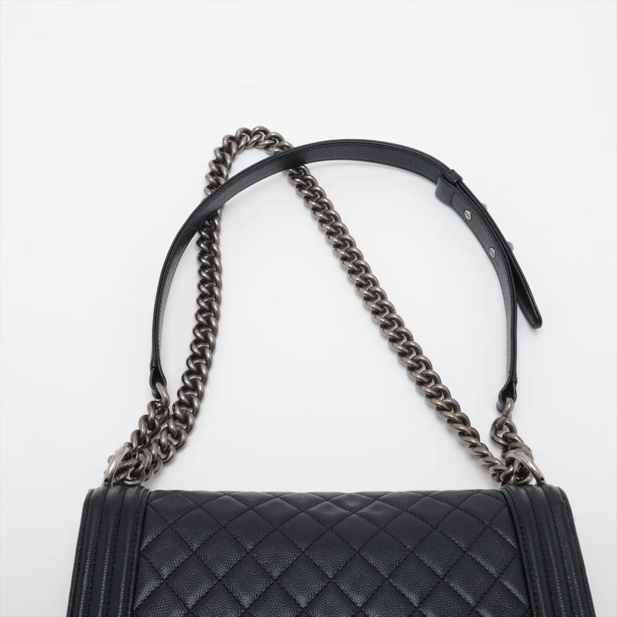Boy Chanel 25 Caviar Skin Chain Shoulder Bag, Black with Gunmetal Hardware, 26078328, Serial Number 26, A67086 — view 6