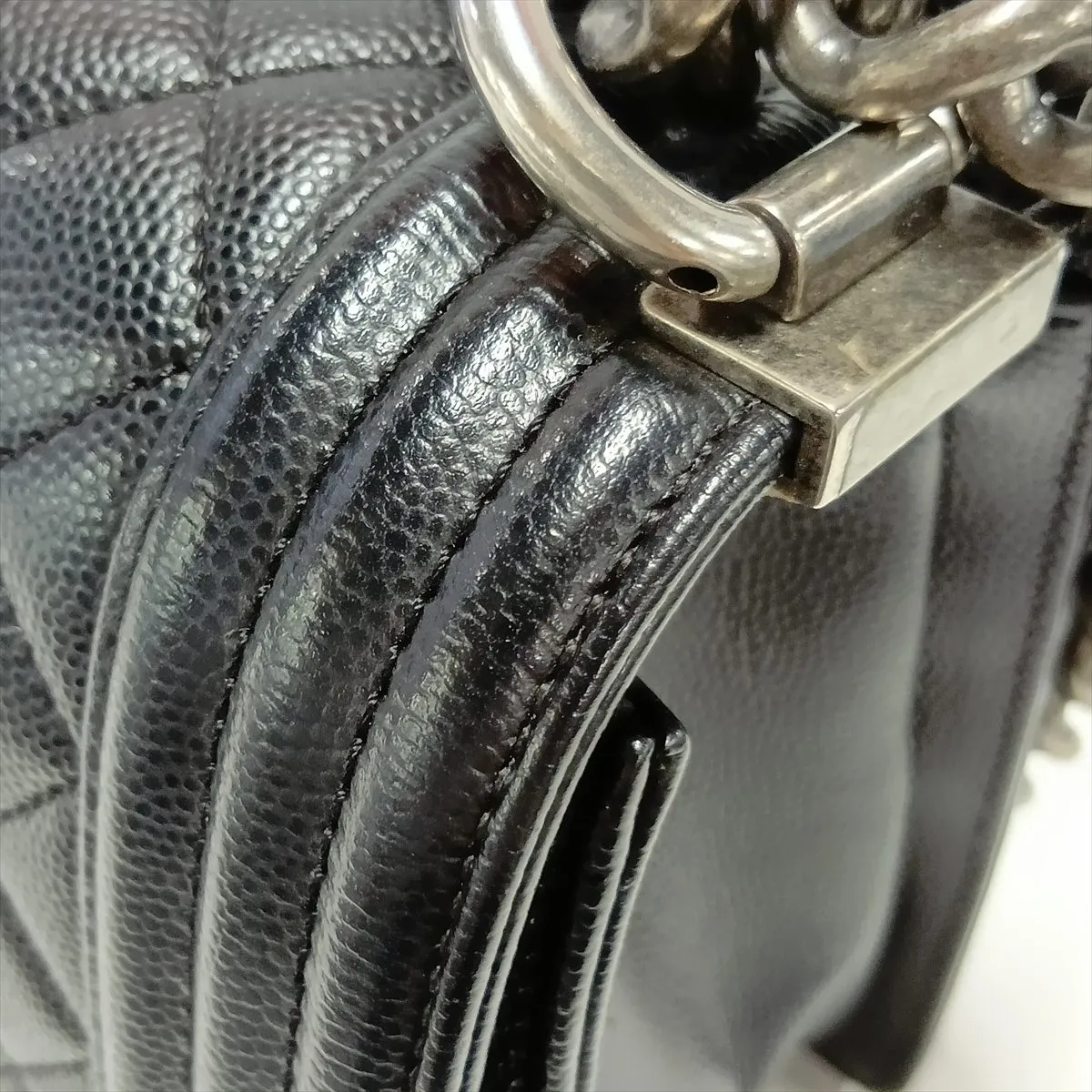 Boy Chanel 25 Caviar Skin Chain Shoulder Bag, Black with Gunmetal Hardware, 26078328, Serial Number 26, A67086 — view 10