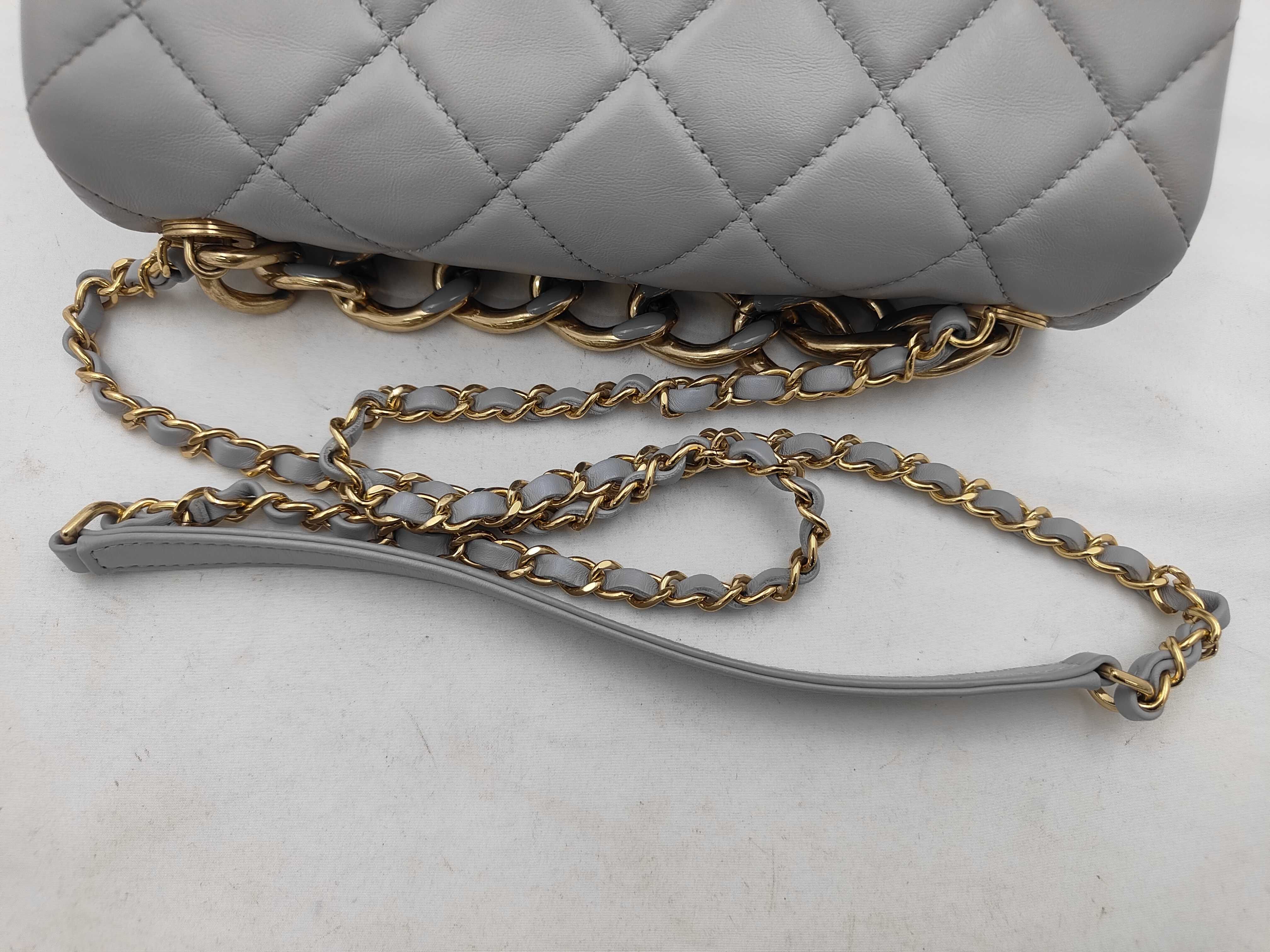 Matelassé Chain Shoulder Bag, Lambskin, Grey — view 3