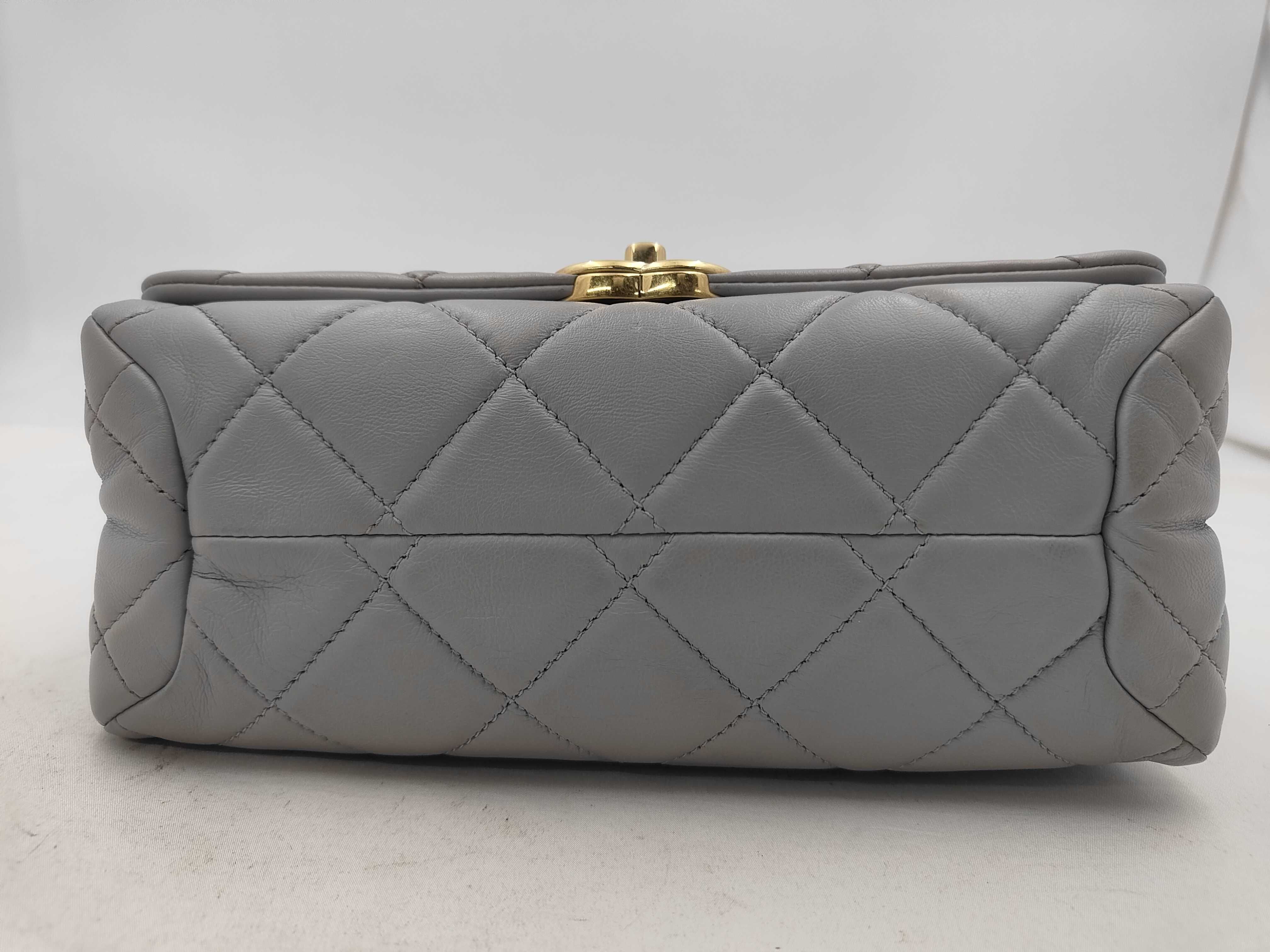 Matelassé Chain Shoulder Bag, Lambskin, Grey — view 7