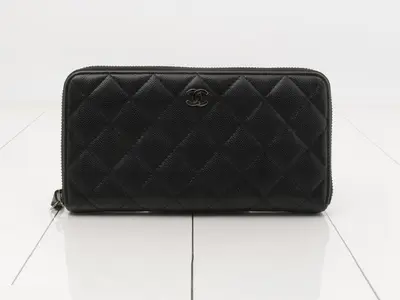 Matelassé (bag) and wallet, caviar leather, Coco mark, black