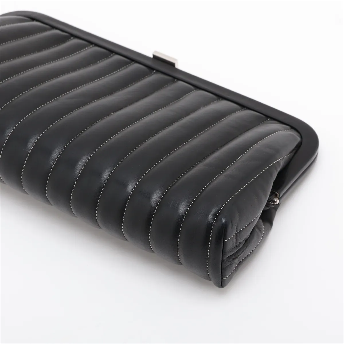 Mademoiselle Lambskin Clutch Bag, Black with Silver Hardware, 10375553 (Serial Number in the 10s) — view 3