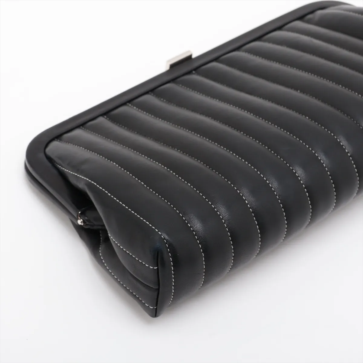 Mademoiselle Lambskin Clutch Bag, Black with Silver Hardware, 10375553 (Serial Number in the 10s) — view 4
