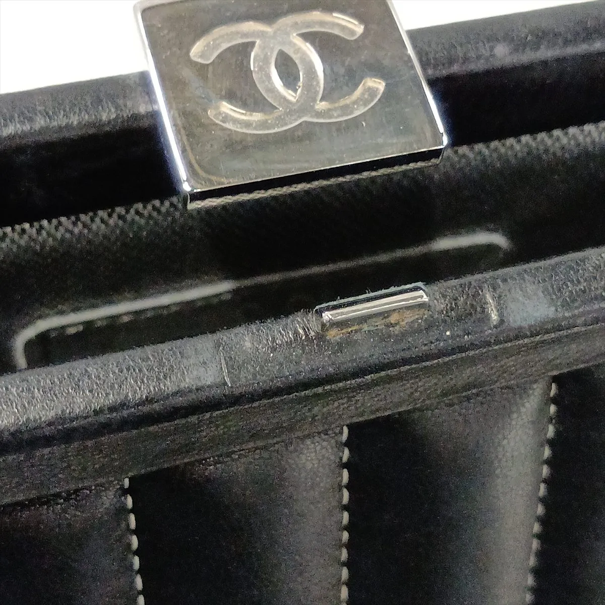 Mademoiselle Lambskin Clutch Bag, Black with Silver Hardware, 10375553 (Serial Number in the 10s) — view 8