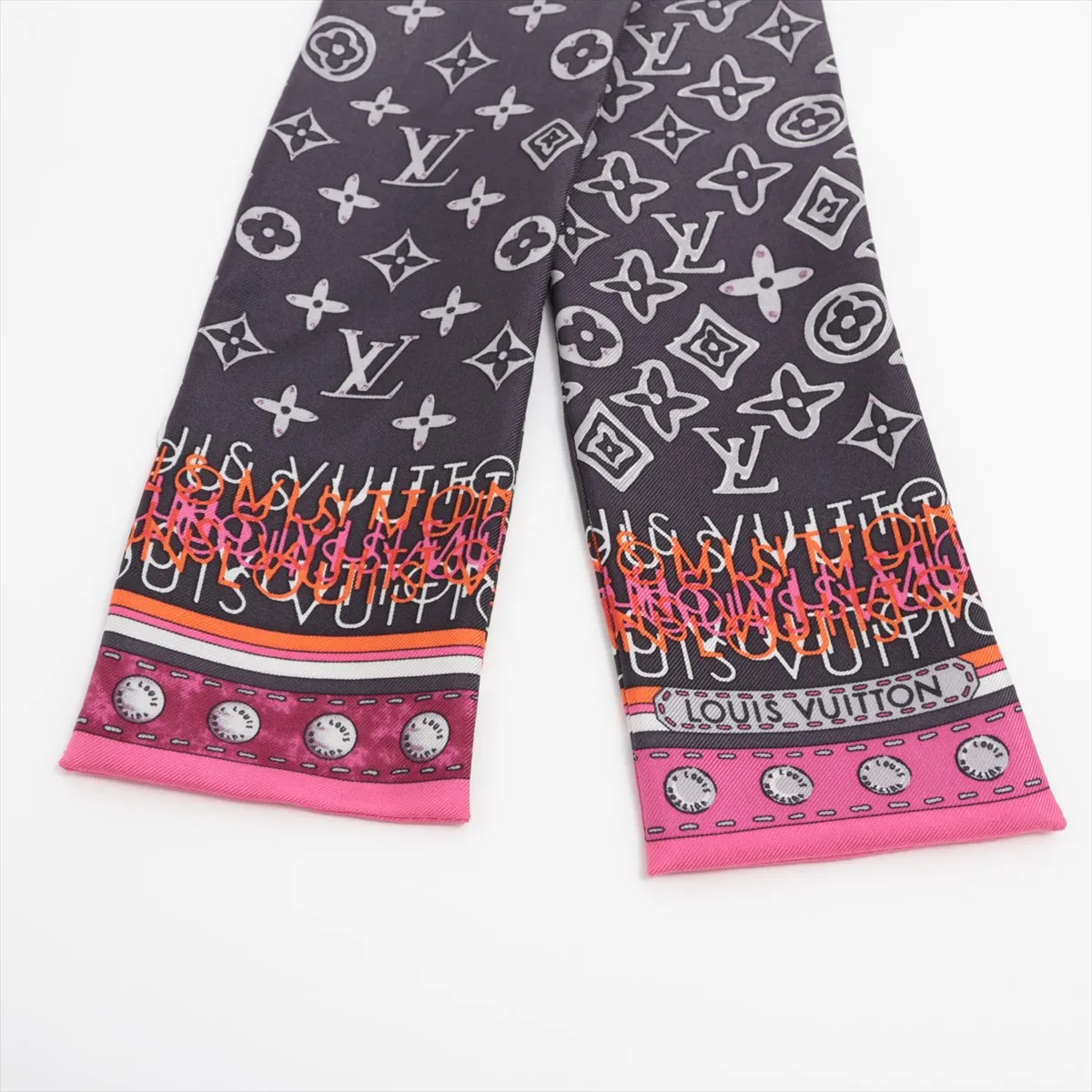 402470 Bandeau Monogram Map Scarf Silk Gray — view 2