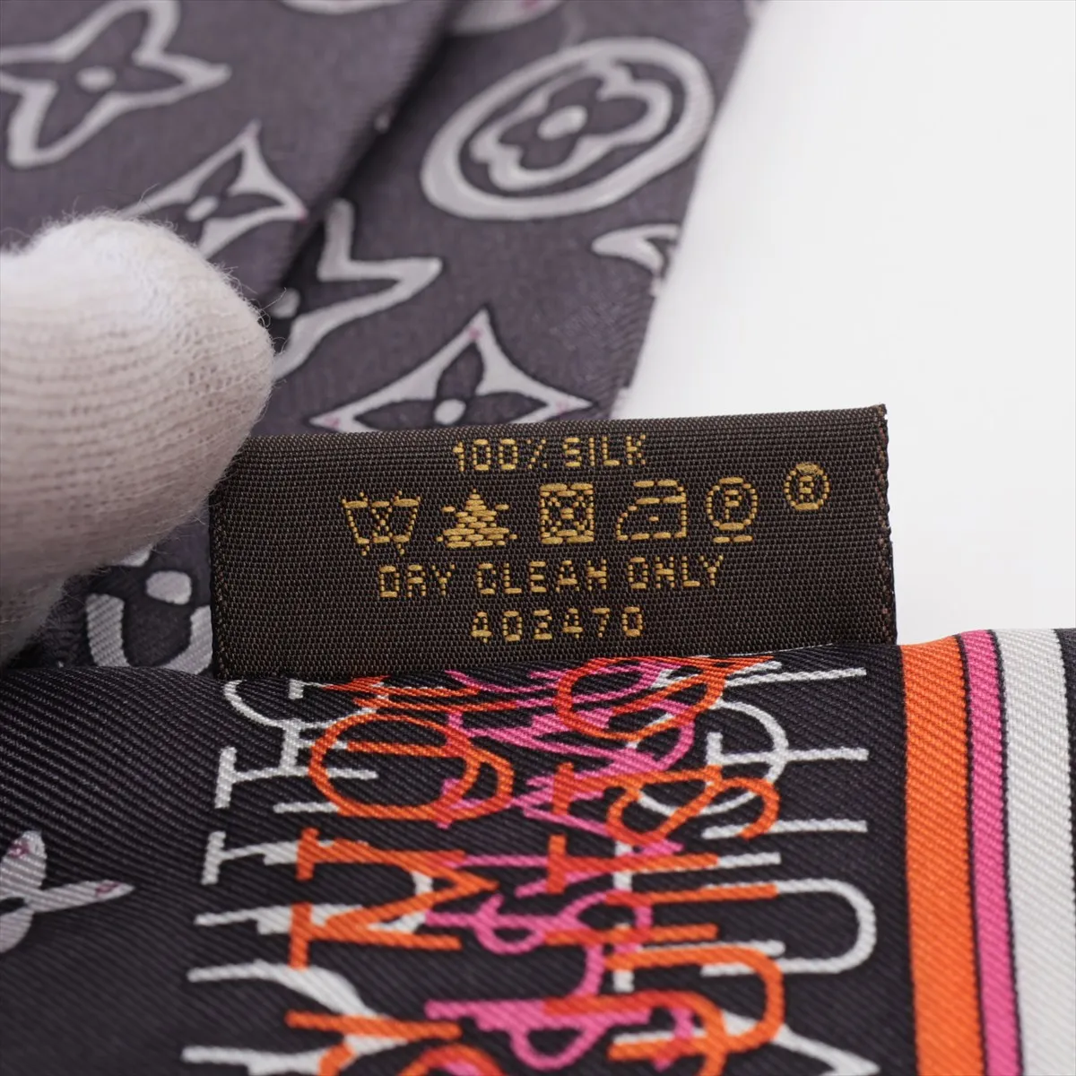 402470 Bandeau Monogram Map Scarf Silk Gray — view 4