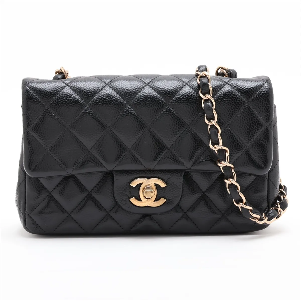 Mini Matelassé 20 Caviar Skin Single Flap Single Chain Bag, Black with Gold Hardware, 11331663, Serial Number 11-series, A69900