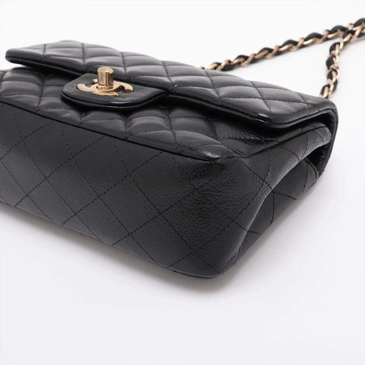 Mini Matelassé 20 Caviar Skin Single Flap Single Chain Bag, Black with Gold Hardware, 11331663, Serial Number 11-series, A69900 — view 3