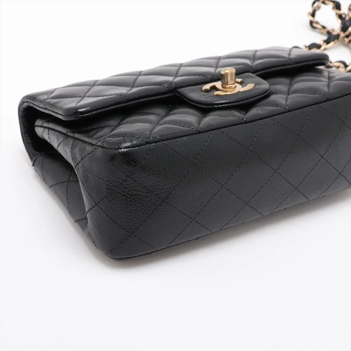 Mini Matelassé 20 Caviar Skin Single Flap Single Chain Bag, Black with Gold Hardware, 11331663, Serial Number 11-series, A69900 — view 4