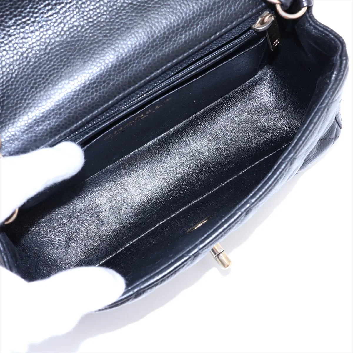 Mini Matelassé 20 Caviar Skin Single Flap Single Chain Bag, Black with Gold Hardware, 11331663, Serial Number 11-series, A69900 — view 6