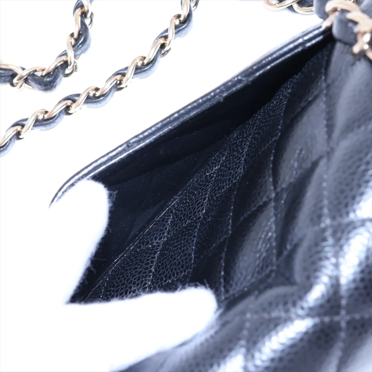 Mini Matelassé 20 Caviar Skin Single Flap Single Chain Bag, Black with Gold Hardware, 11331663, Serial Number 11-series, A69900 — view 9
