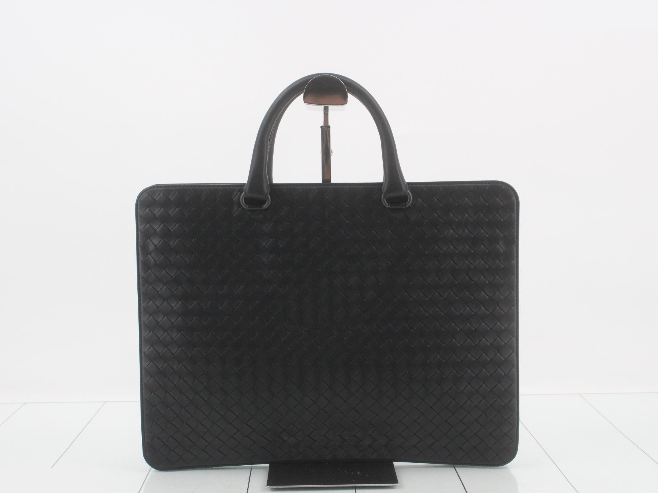 Intrecciato Leather Business Bag, Black — view 2