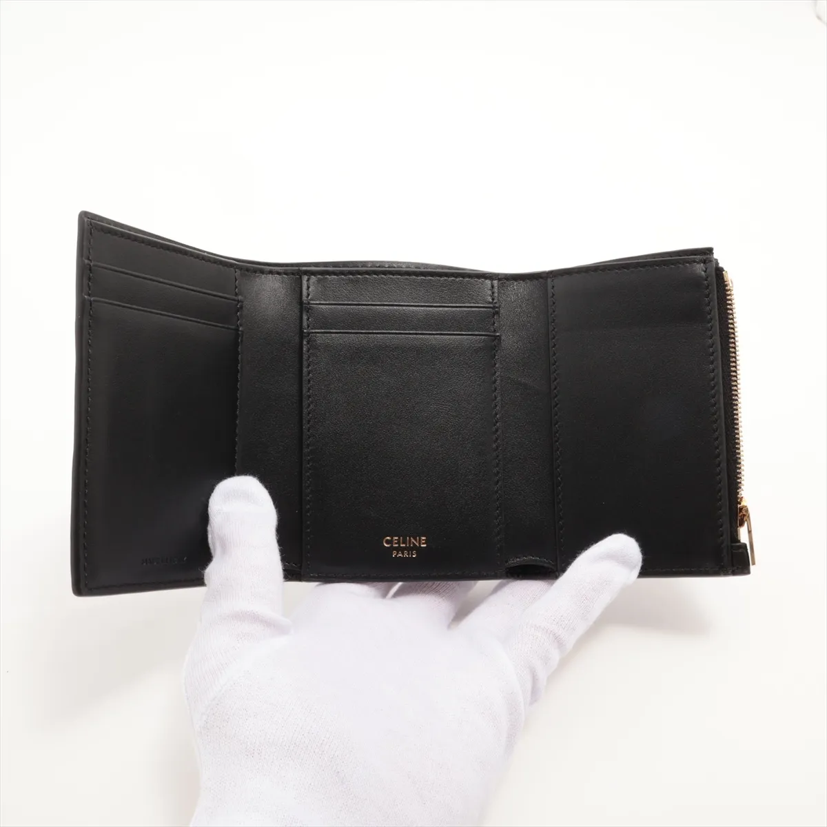 Triomphe Fine Strap Wallet Leather Compact Wallet Black — view 4