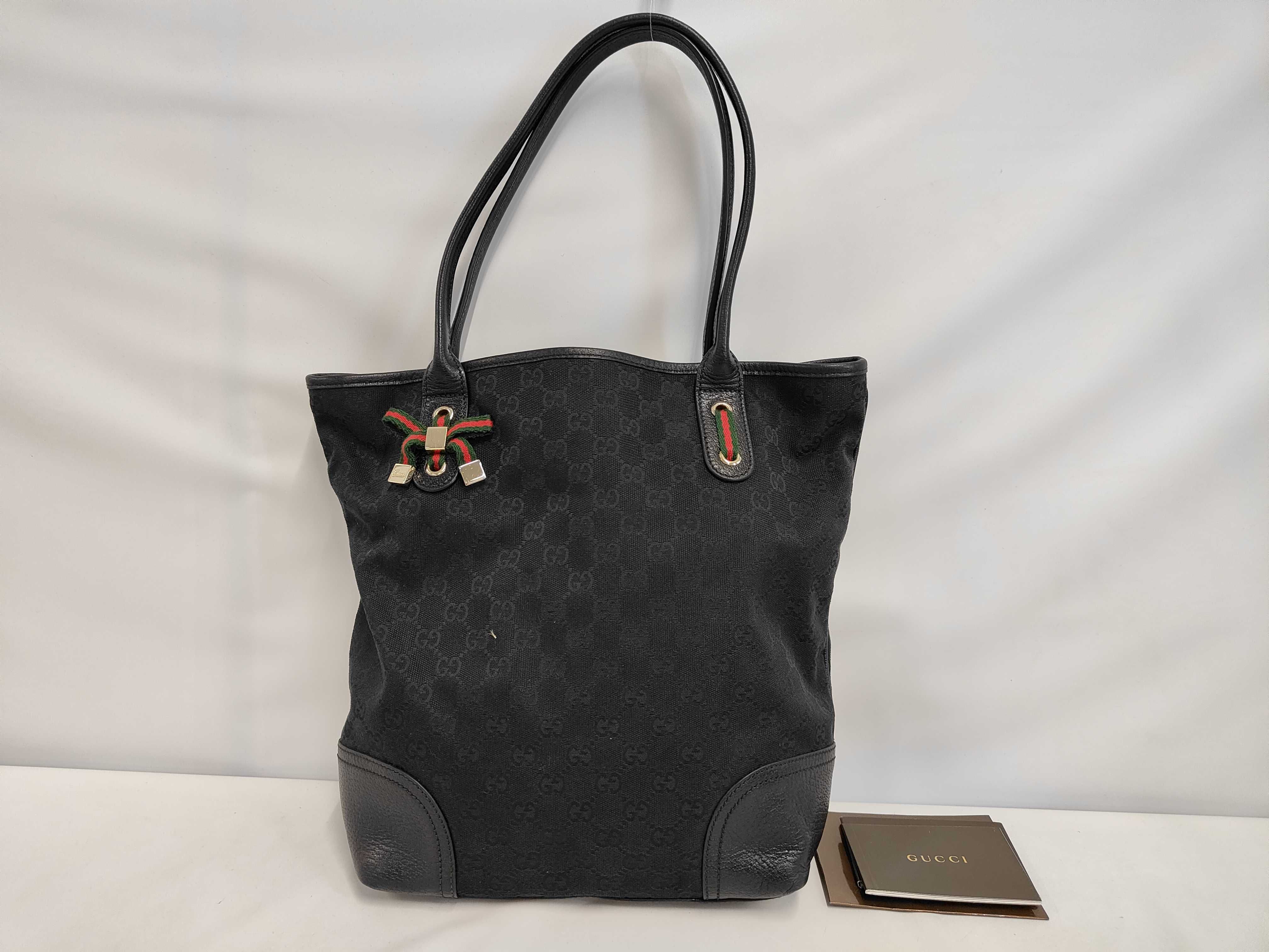 Black Canvas GG Monogram Bow Tote Bag Shoulder Bag