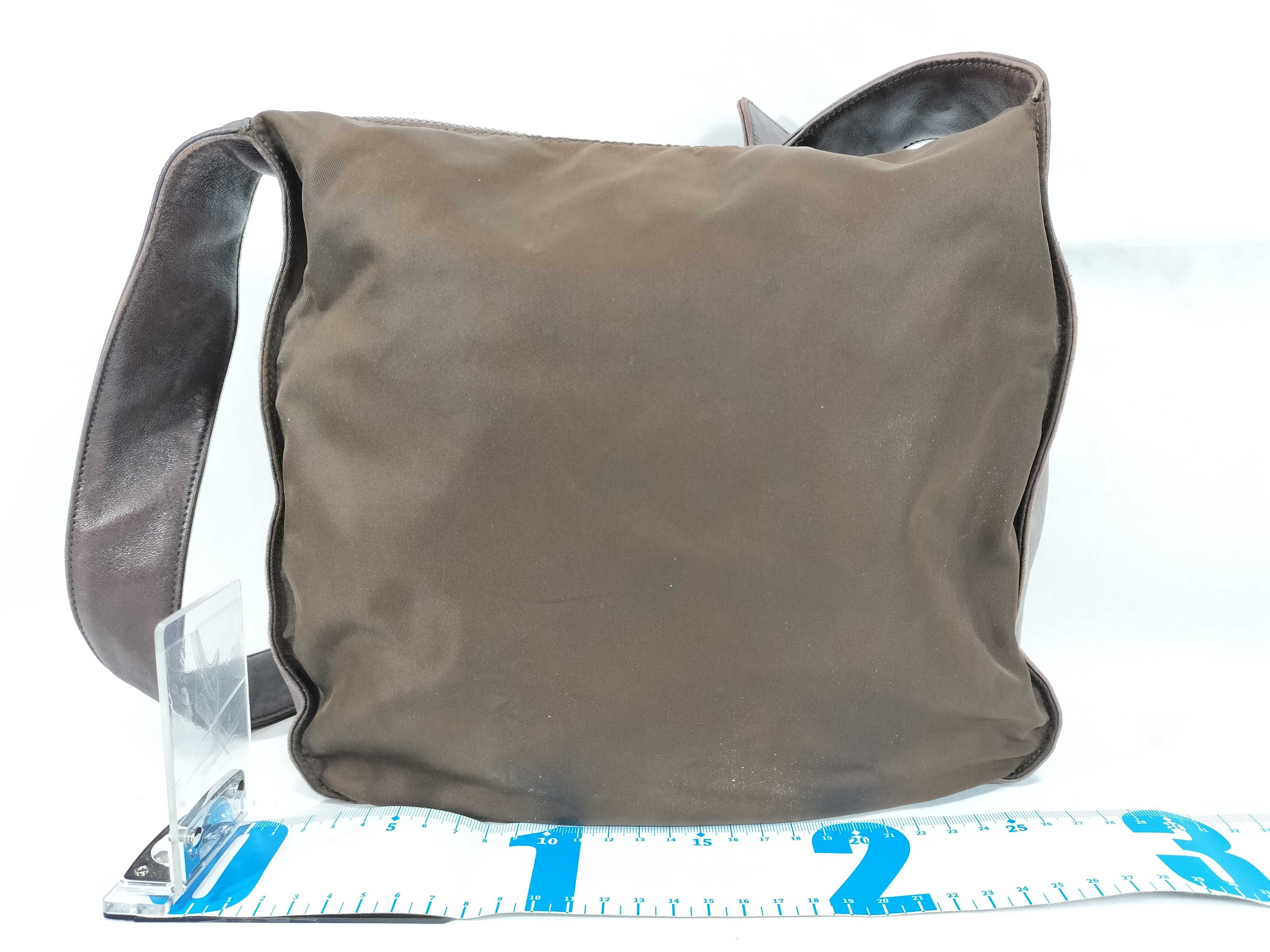 Nylon x Leather Shoulder Bag, Brown — view 2