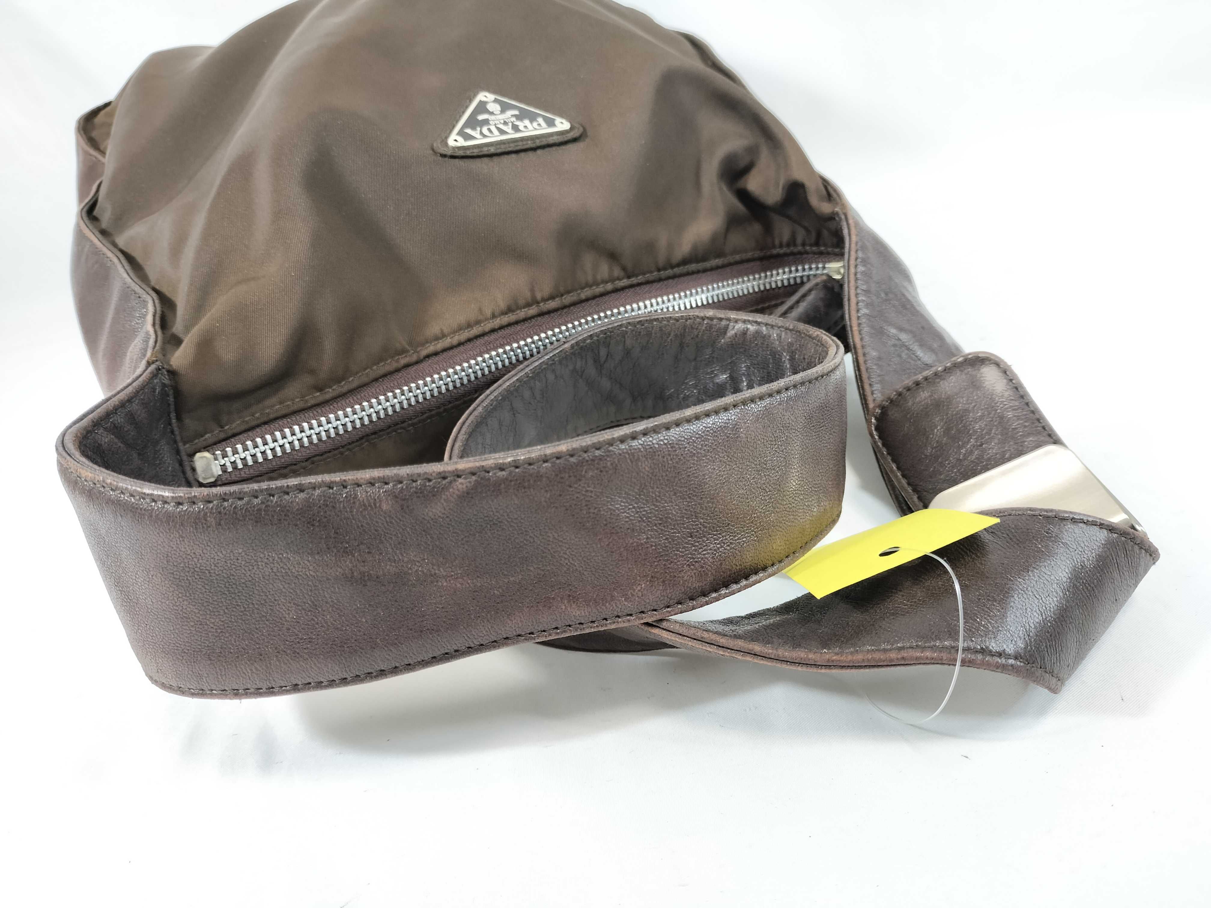 Nylon x Leather Shoulder Bag, Brown — view 3