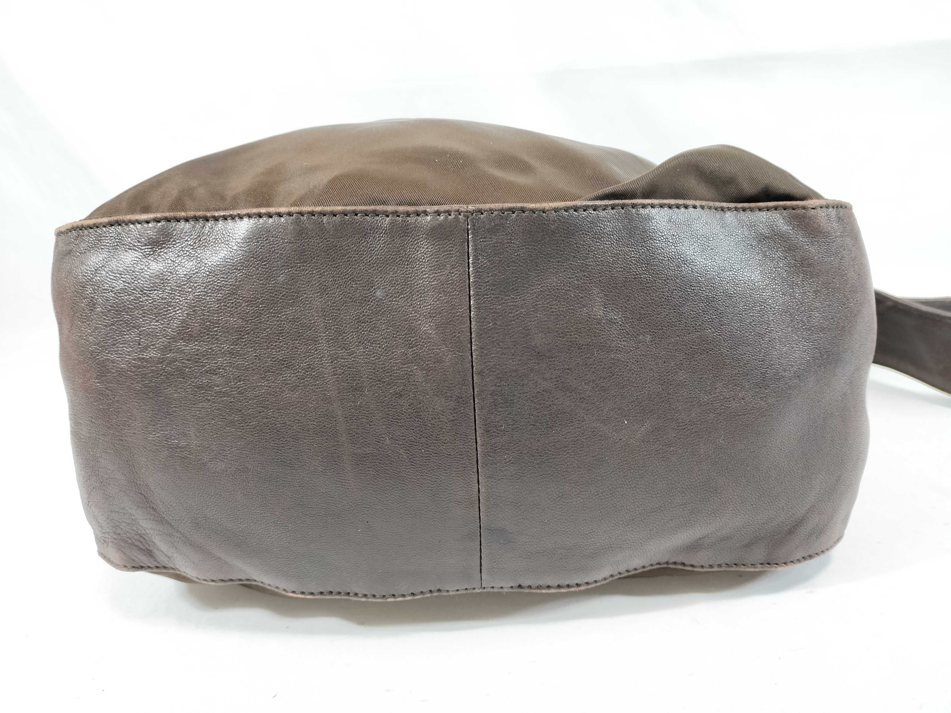 Nylon x Leather Shoulder Bag, Brown — view 8