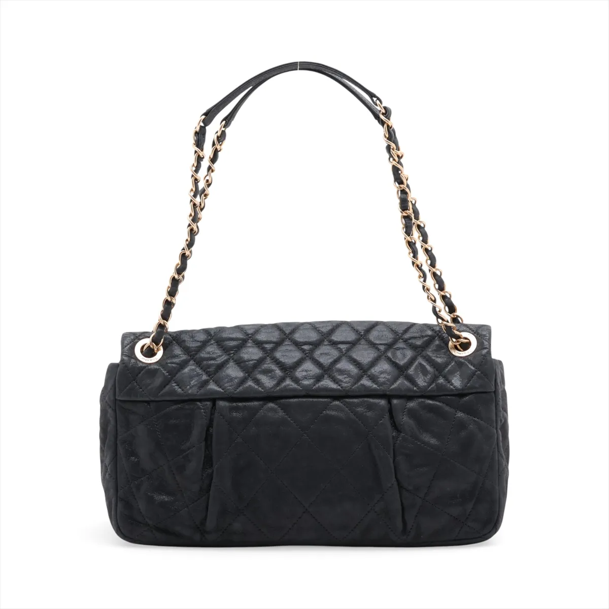 Matelassé Coated Leather Single Flap Double Chain Bag, Black with Gold Hardware, 15942489 (Serial Number 15) — view 2