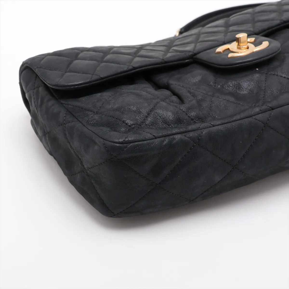Matelassé Coated Leather Single Flap Double Chain Bag, Black with Gold Hardware, 15942489 (Serial Number 15) — view 4