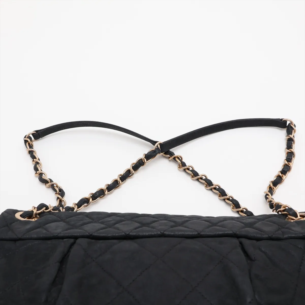 Matelassé Coated Leather Single Flap Double Chain Bag, Black with Gold Hardware, 15942489 (Serial Number 15) — view 6