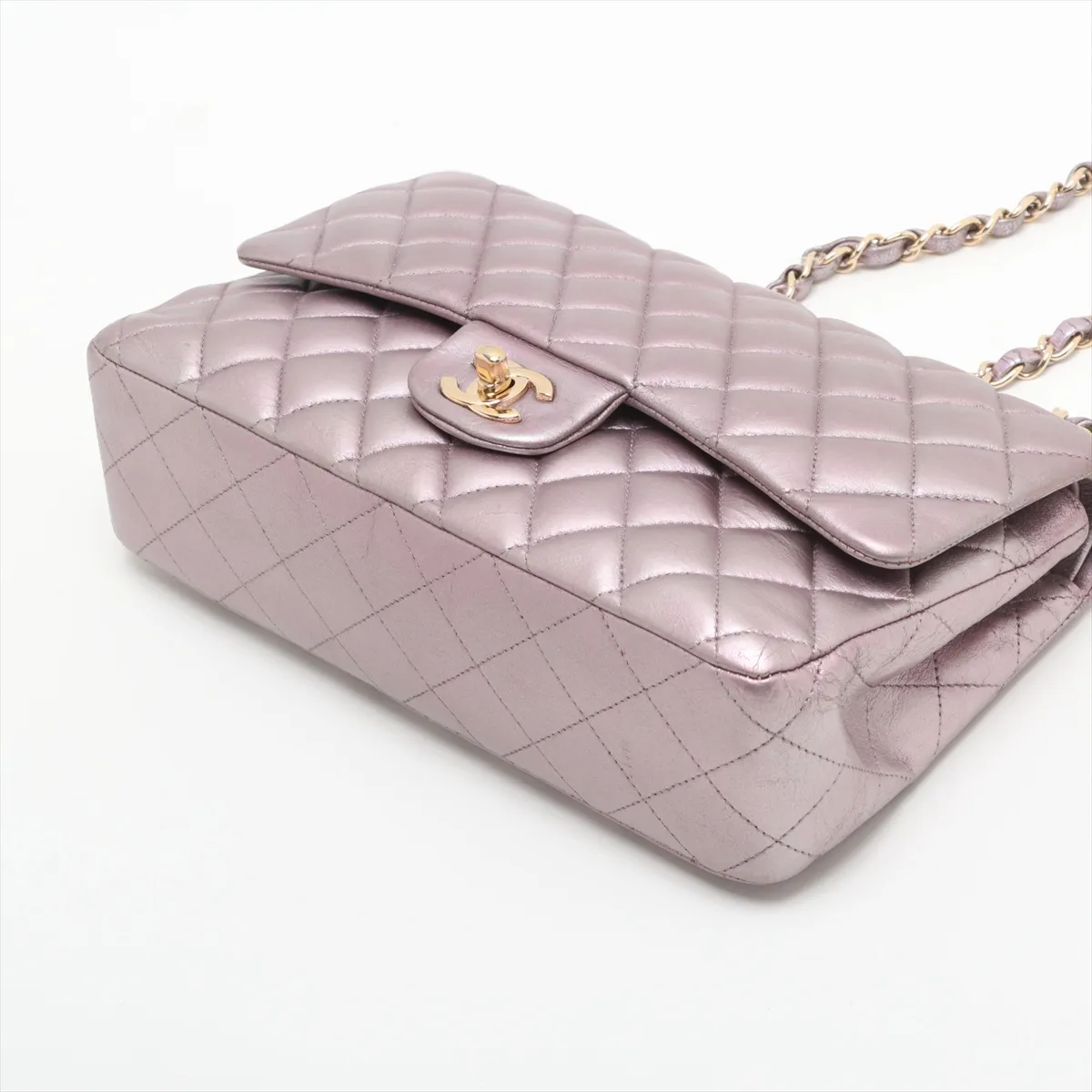 Matelasse 25 Leather Double Flap Double Chain Bag Purple Gold Hardware 19999444 19th Series A01112 — view 3