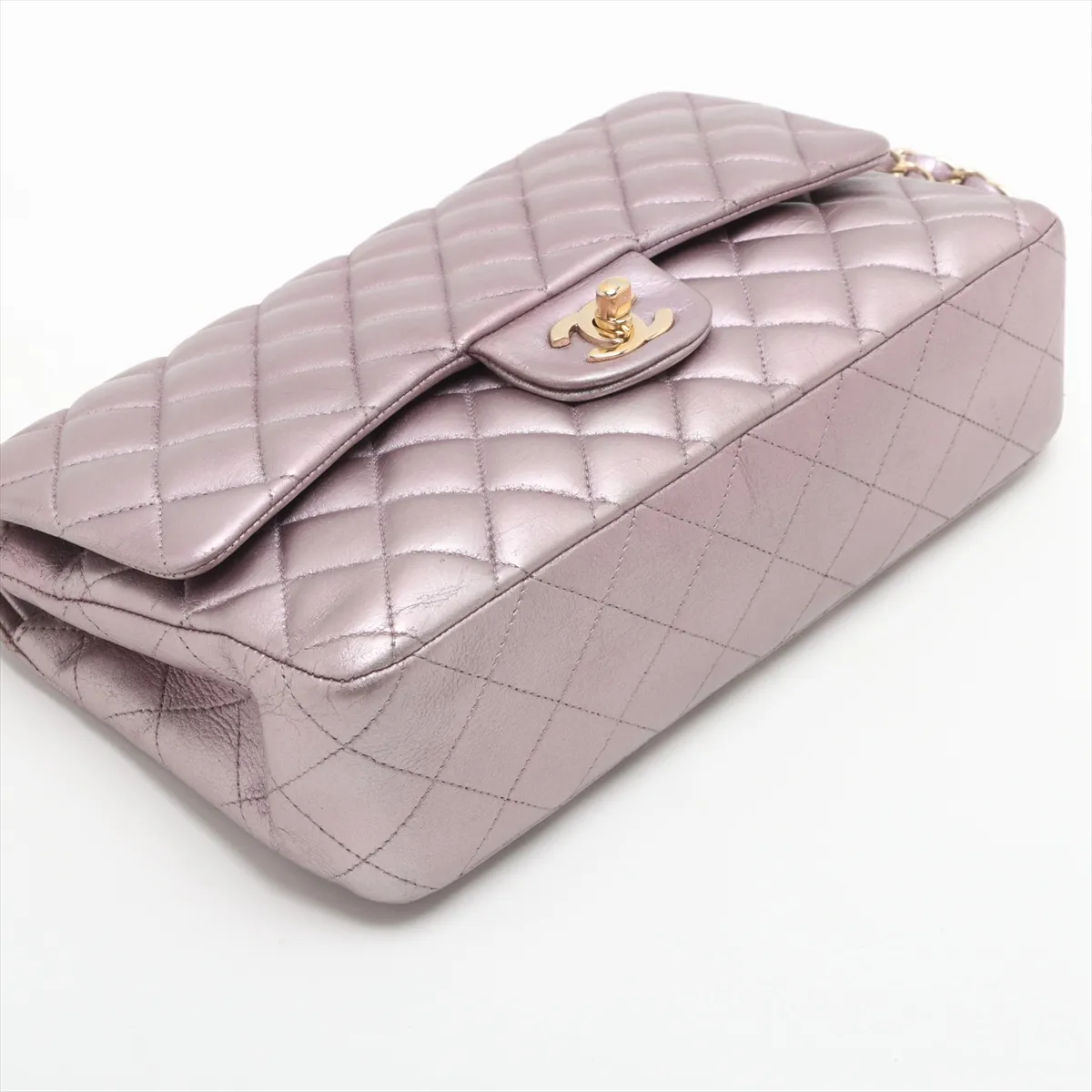 Matelasse 25 Leather Double Flap Double Chain Bag Purple Gold Hardware 19999444 19th Series A01112 — view 4