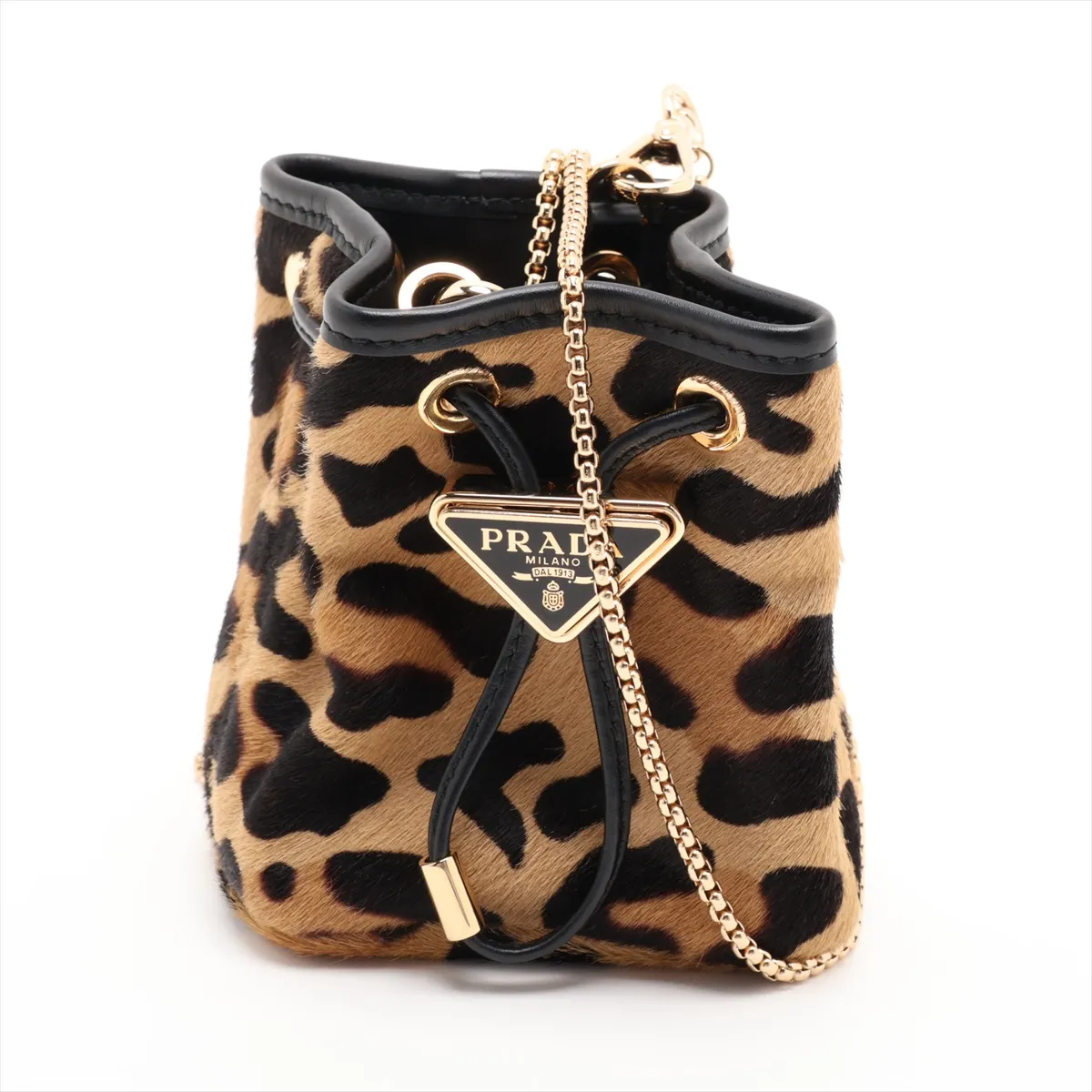 1NR016 Calf Hair x Leather Chain Shoulder Bag Leopard Print