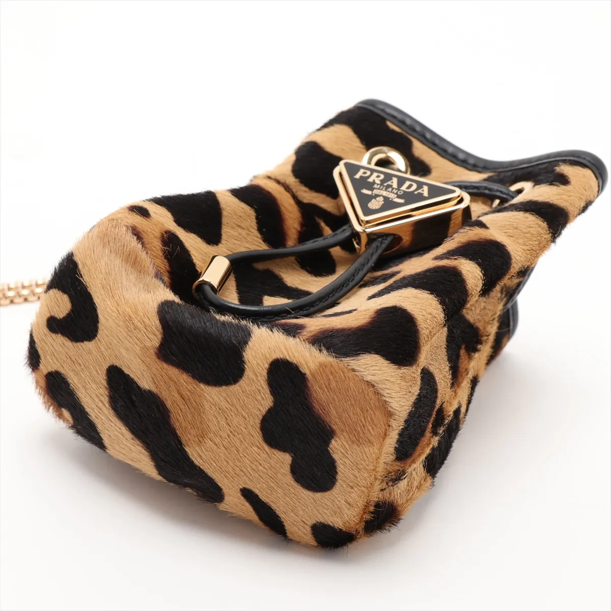 1NR016 Calf Hair x Leather Chain Shoulder Bag Leopard Print — view 3