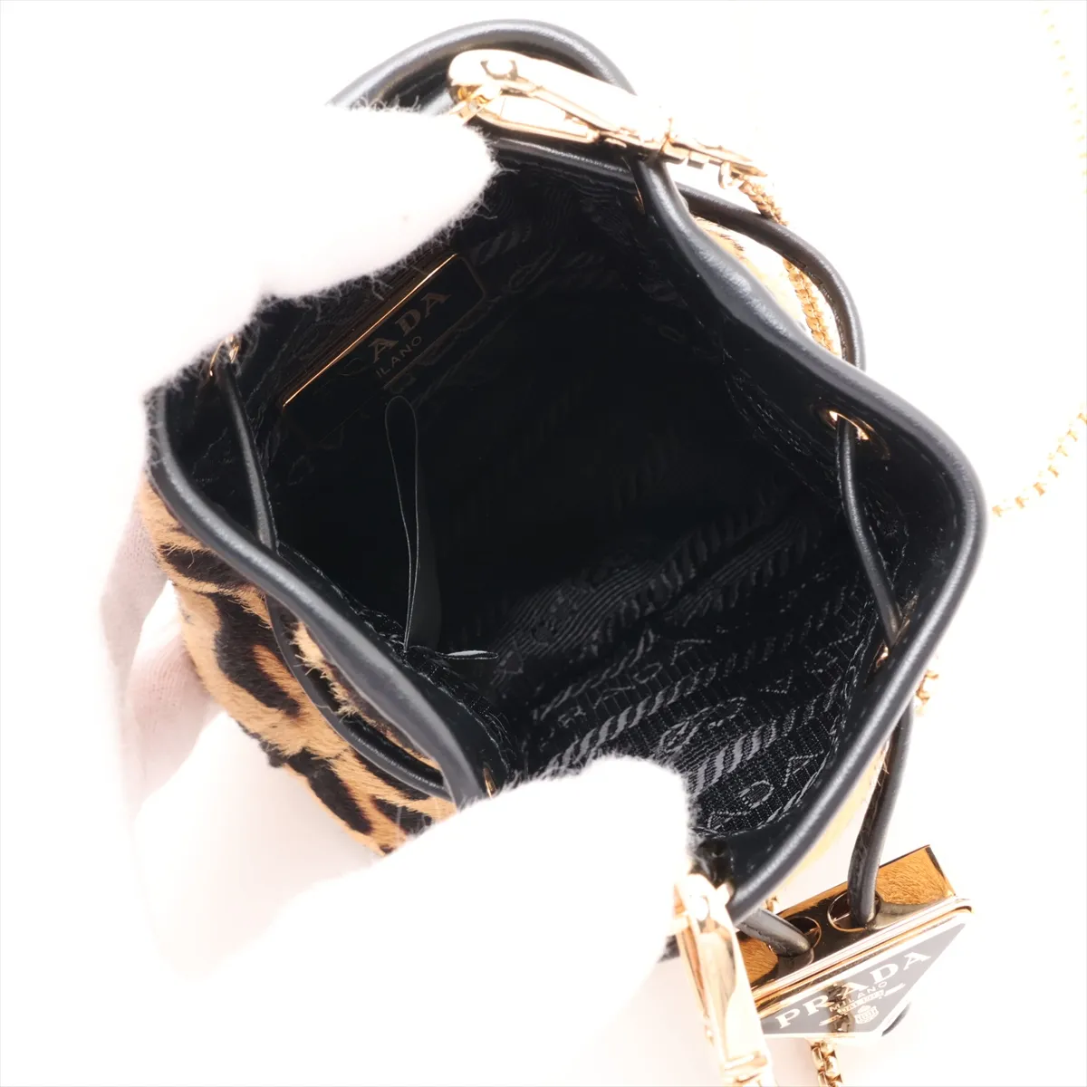 1NR016 Calf Hair x Leather Chain Shoulder Bag Leopard Print — view 6