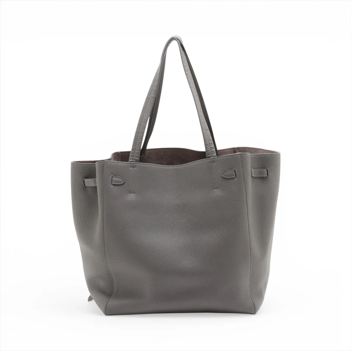 Cabas Phantom Small Leather Tote Bag, Gray — view 2