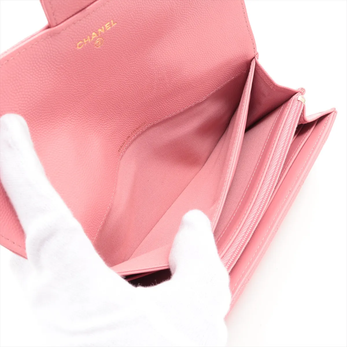 Matelassé Caviar Leather Long Wallet, Pink with Gold Hardware, LKEU3HG4 — view 4
