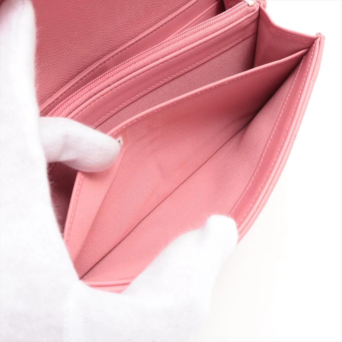 Matelassé Caviar Leather Long Wallet, Pink with Gold Hardware, LKEU3HG4 — view 7