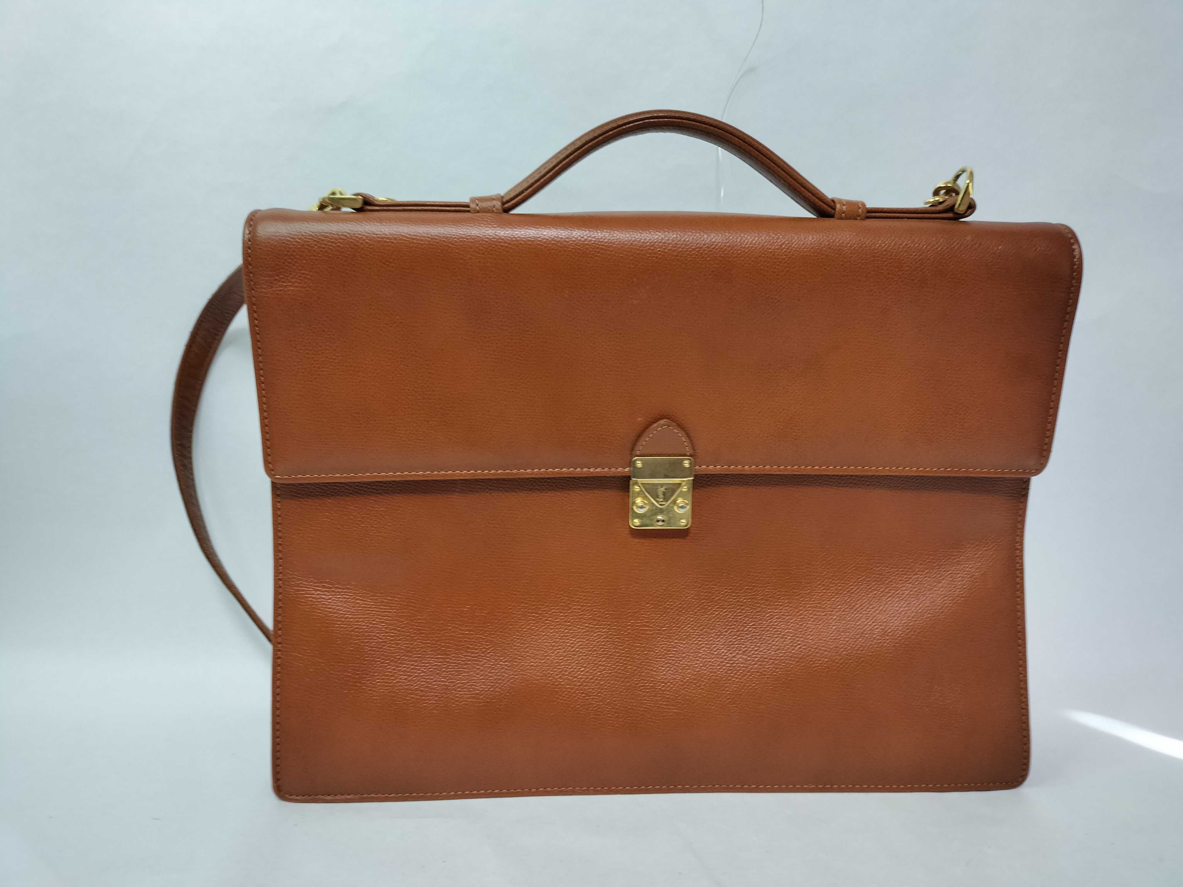 2-Way Business Bag Briefcase Leather Brown Gold Hardware Business Bag