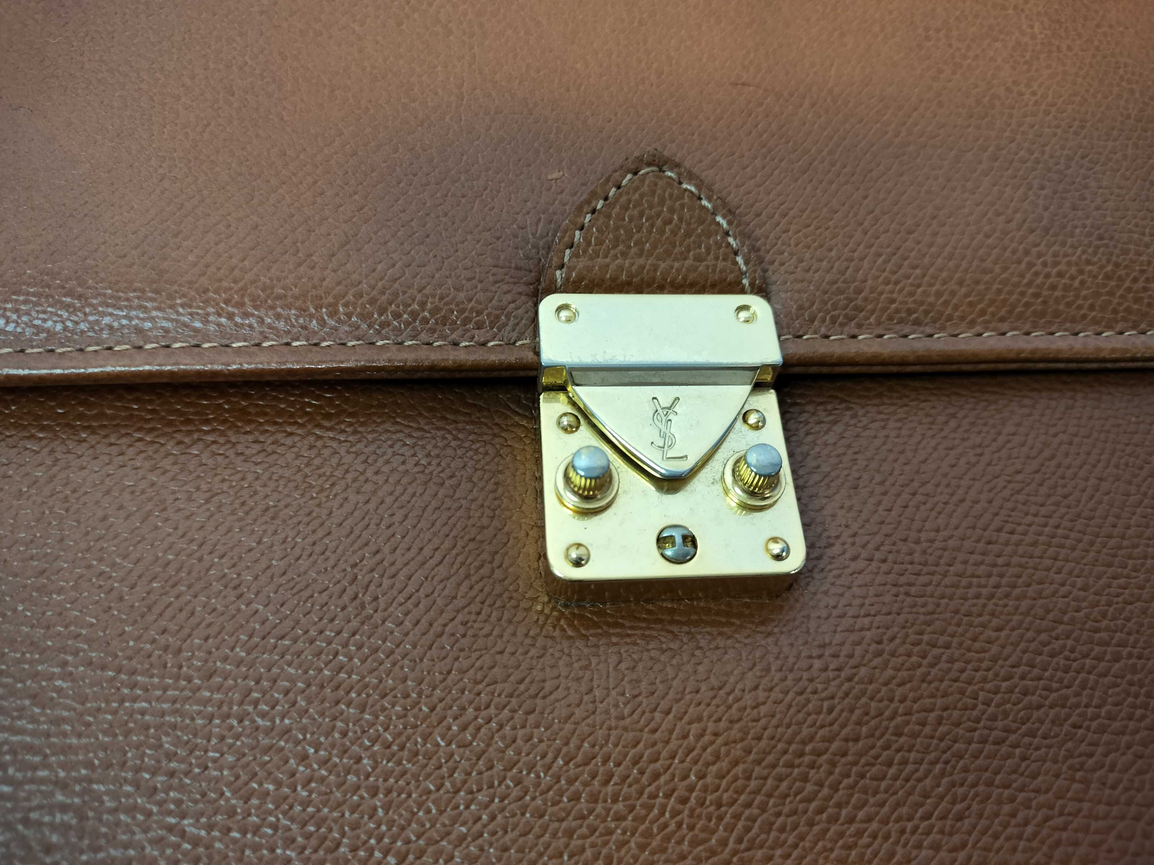 2-Way Business Bag Briefcase Leather Brown Gold Hardware Business Bag — view 13