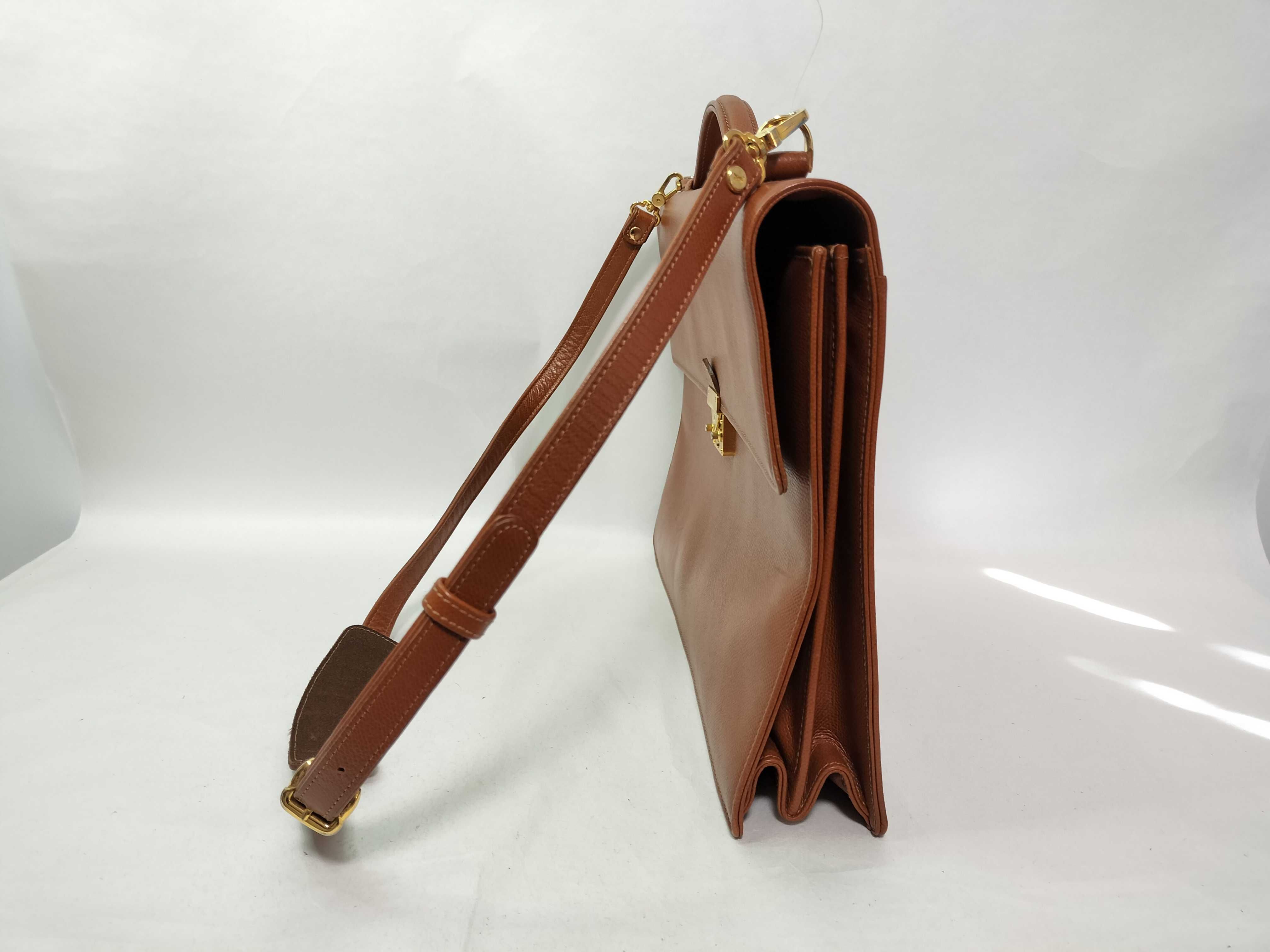 2-Way Business Bag Briefcase Leather Brown Gold Hardware Business Bag — view 4