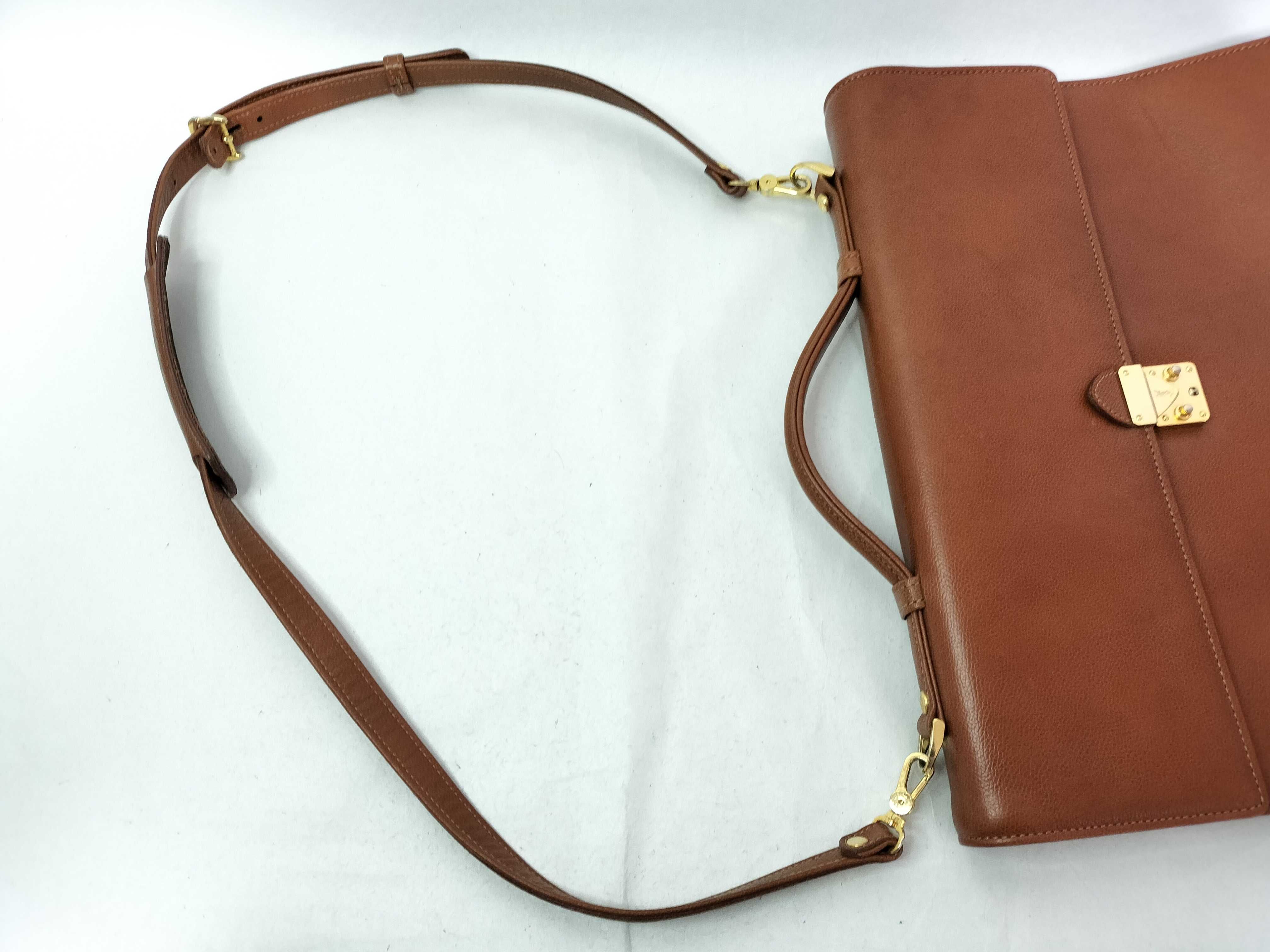 2-Way Business Bag Briefcase Leather Brown Gold Hardware Business Bag — view 5