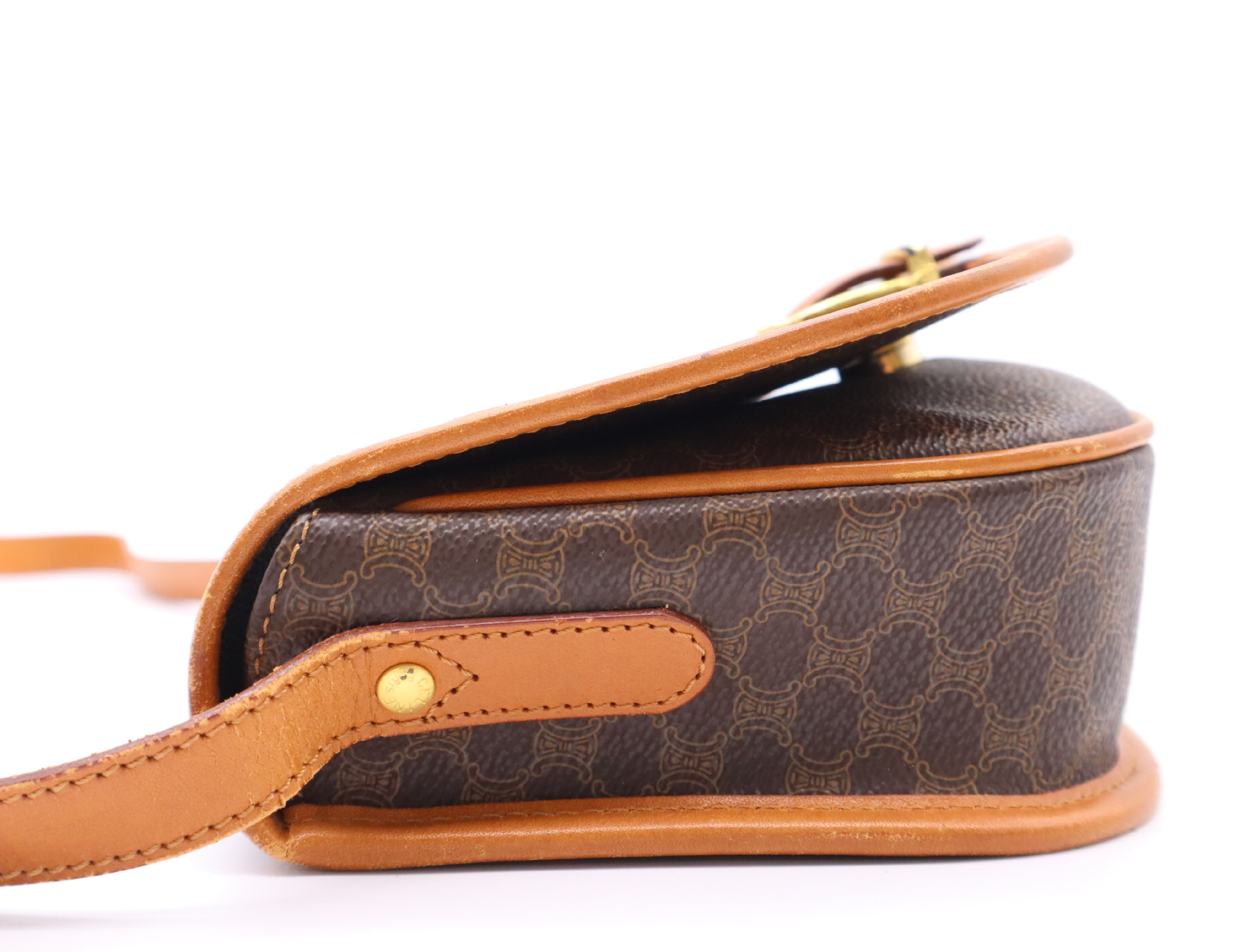 PVC x Leather Macadam Pattern Shoulder Bag, Brown, Gold Hardware — view 3