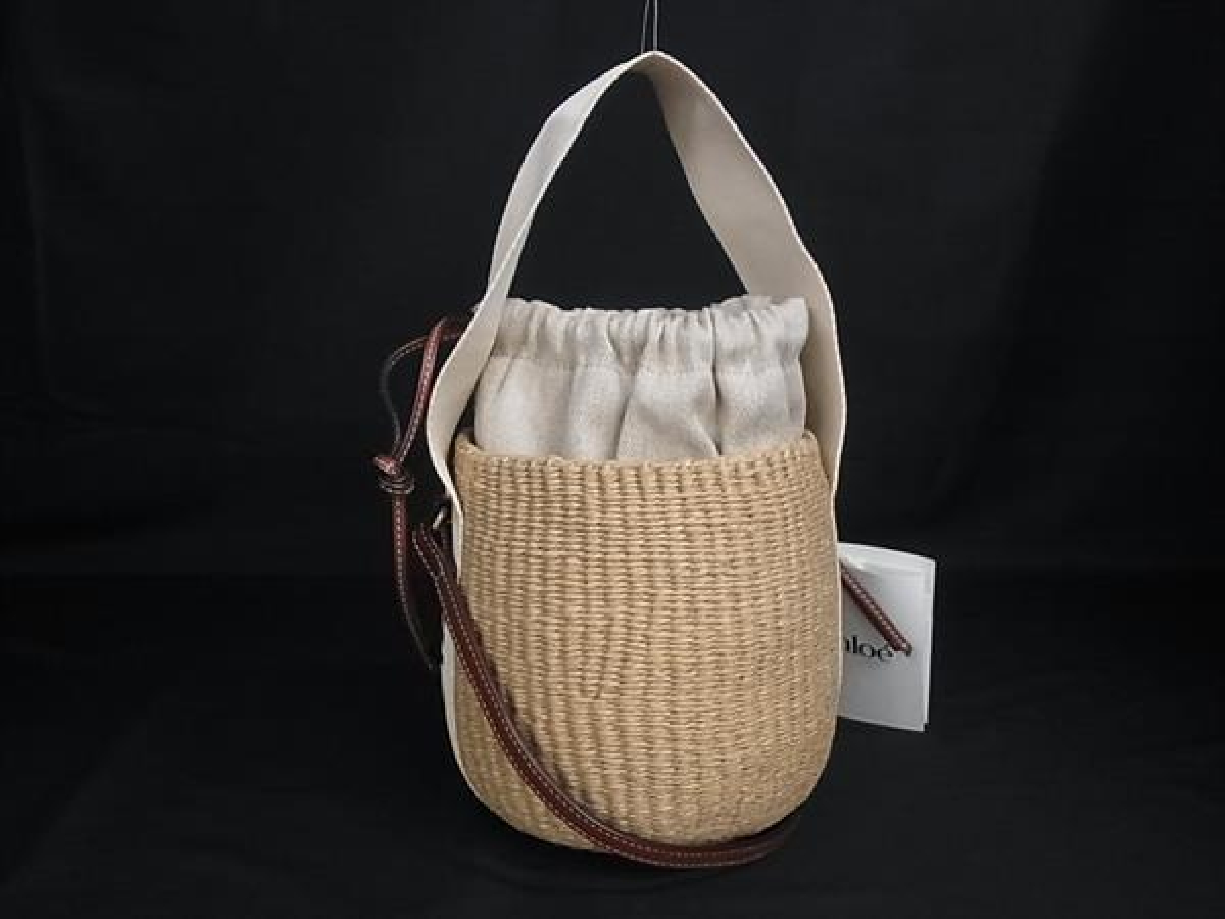 Woody Small Basket Paper x Leather 2-Way Shoulder Bag, Beige (HB4581)