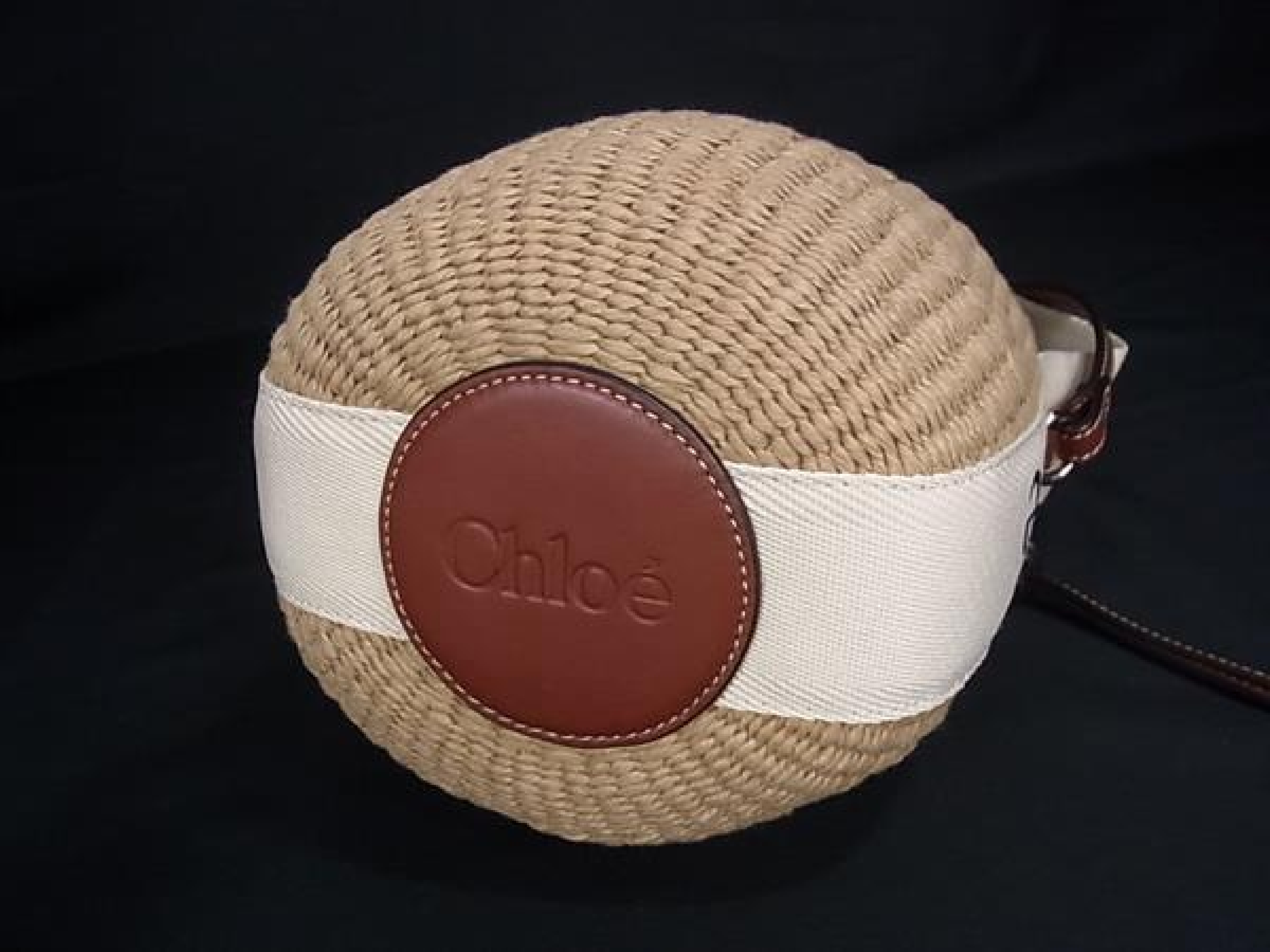 Woody Small Basket Paper x Leather 2-Way Shoulder Bag, Beige (HB4581) — view 4