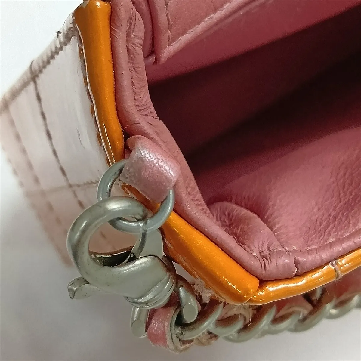 Chocolate Bar Patent Leather Chain Shoulder Bag, Orange, Silver Hardware — view 15