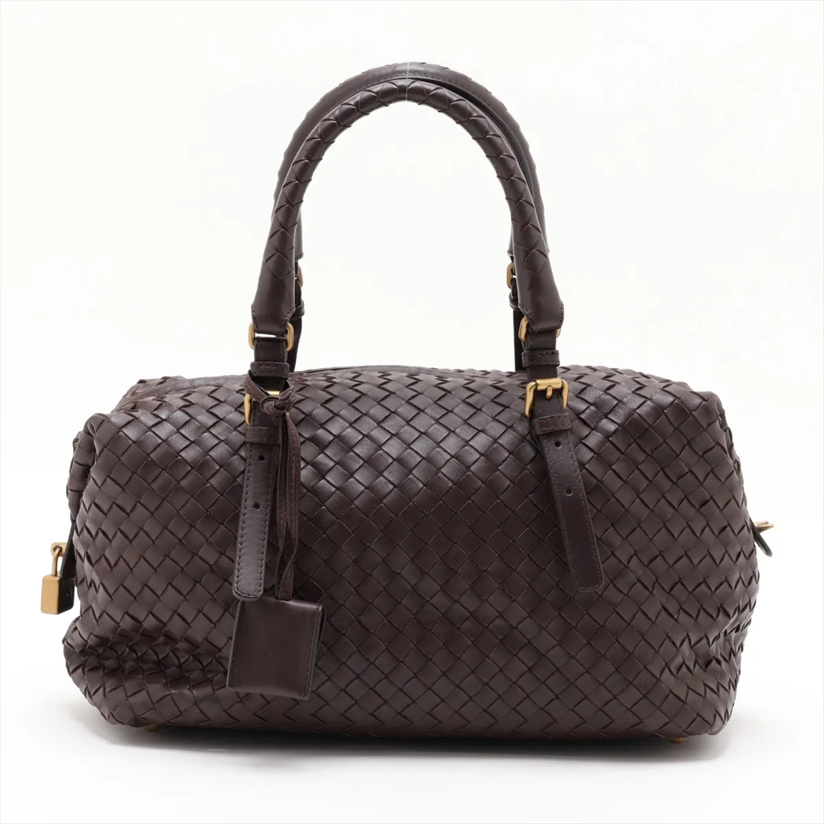 Intrecciato Leather Handbag, Brown, 173398, with Mirror