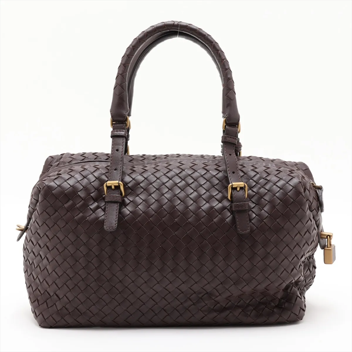 Intrecciato Leather Handbag, Brown, 173398, with Mirror — view 2