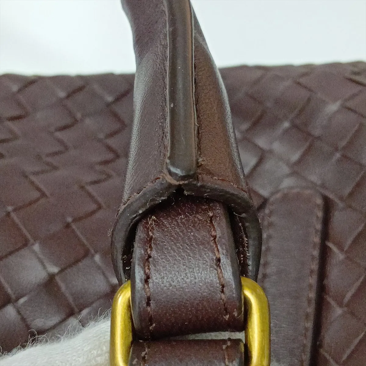 Intrecciato Leather Handbag, Brown, 173398, with Mirror — view 12