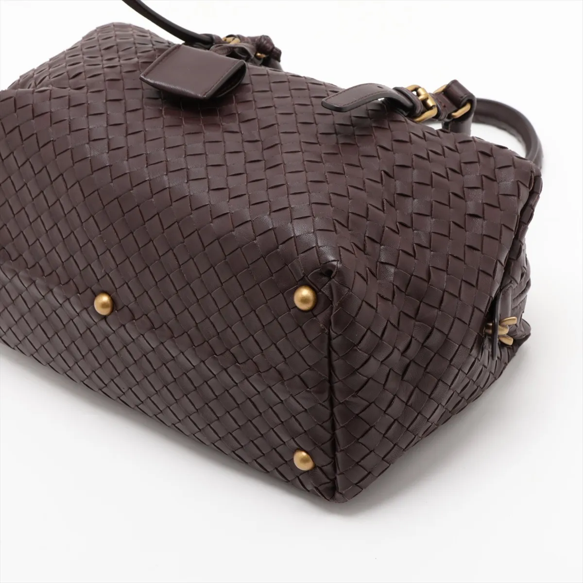 Intrecciato Leather Handbag, Brown, 173398, with Mirror — view 3