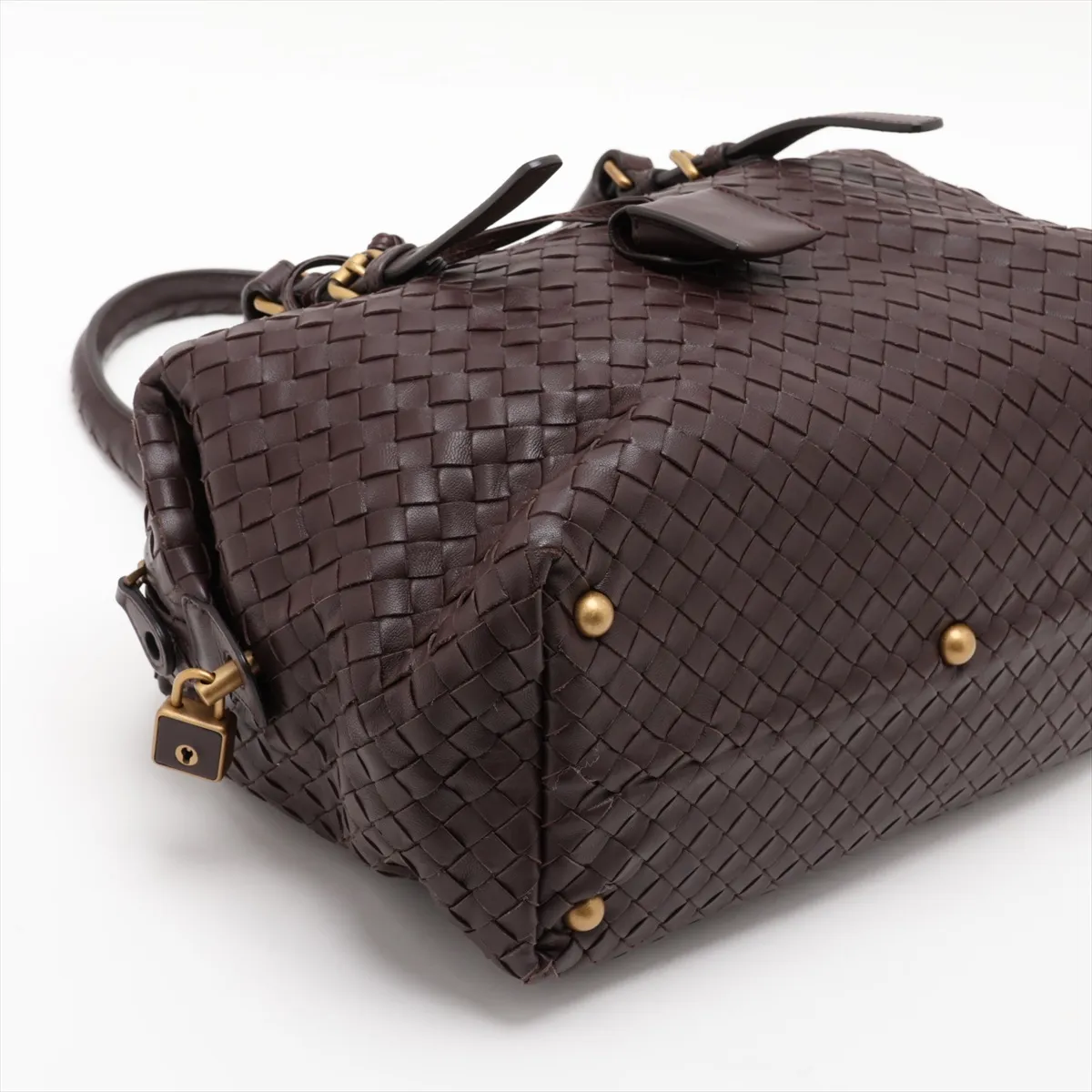 Intrecciato Leather Handbag, Brown, 173398, with Mirror — view 4
