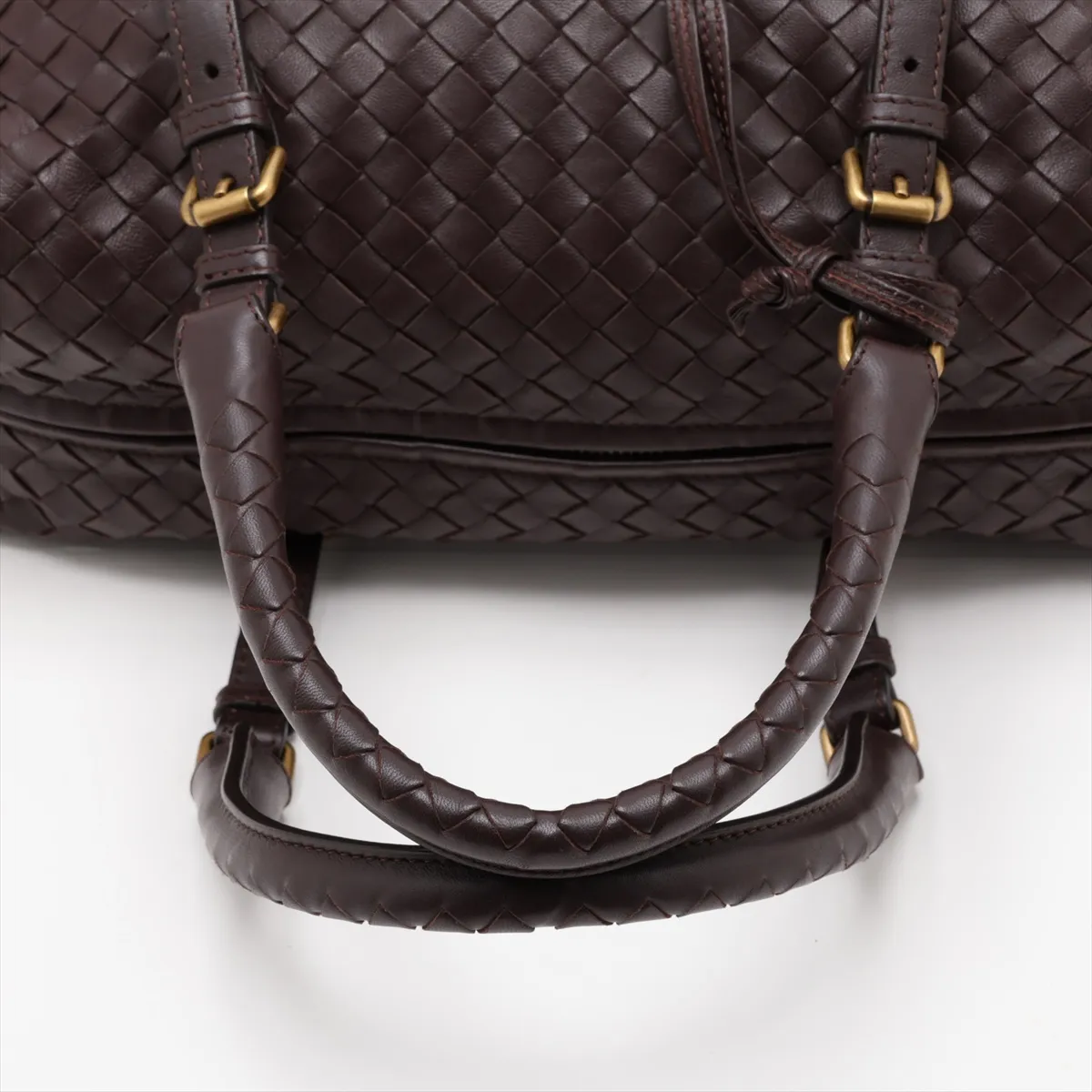 Intrecciato Leather Handbag, Brown, 173398, with Mirror — view 5