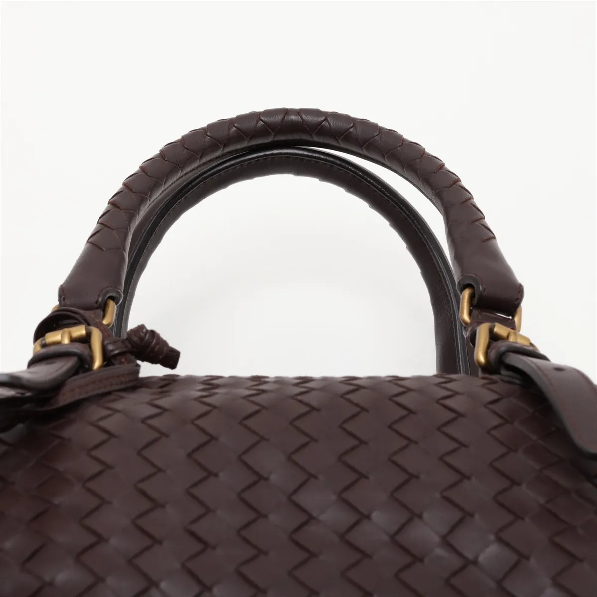 Intrecciato Leather Handbag, Brown, 173398, with Mirror — view 6
