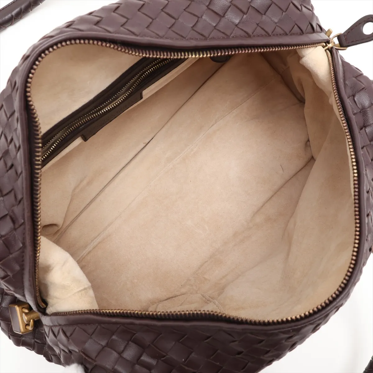 Intrecciato Leather Handbag, Brown, 173398, with Mirror — view 7
